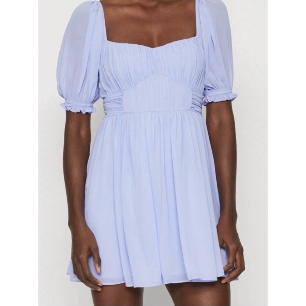 Abercrombie & Fitch Ruched Ruffle Puff Sleeve Chiffon Mini Dress Size Large